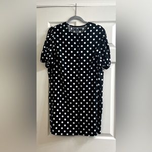 Boohoo Polka Dot Collar Puff Sleeve Shift Dress - US 10
